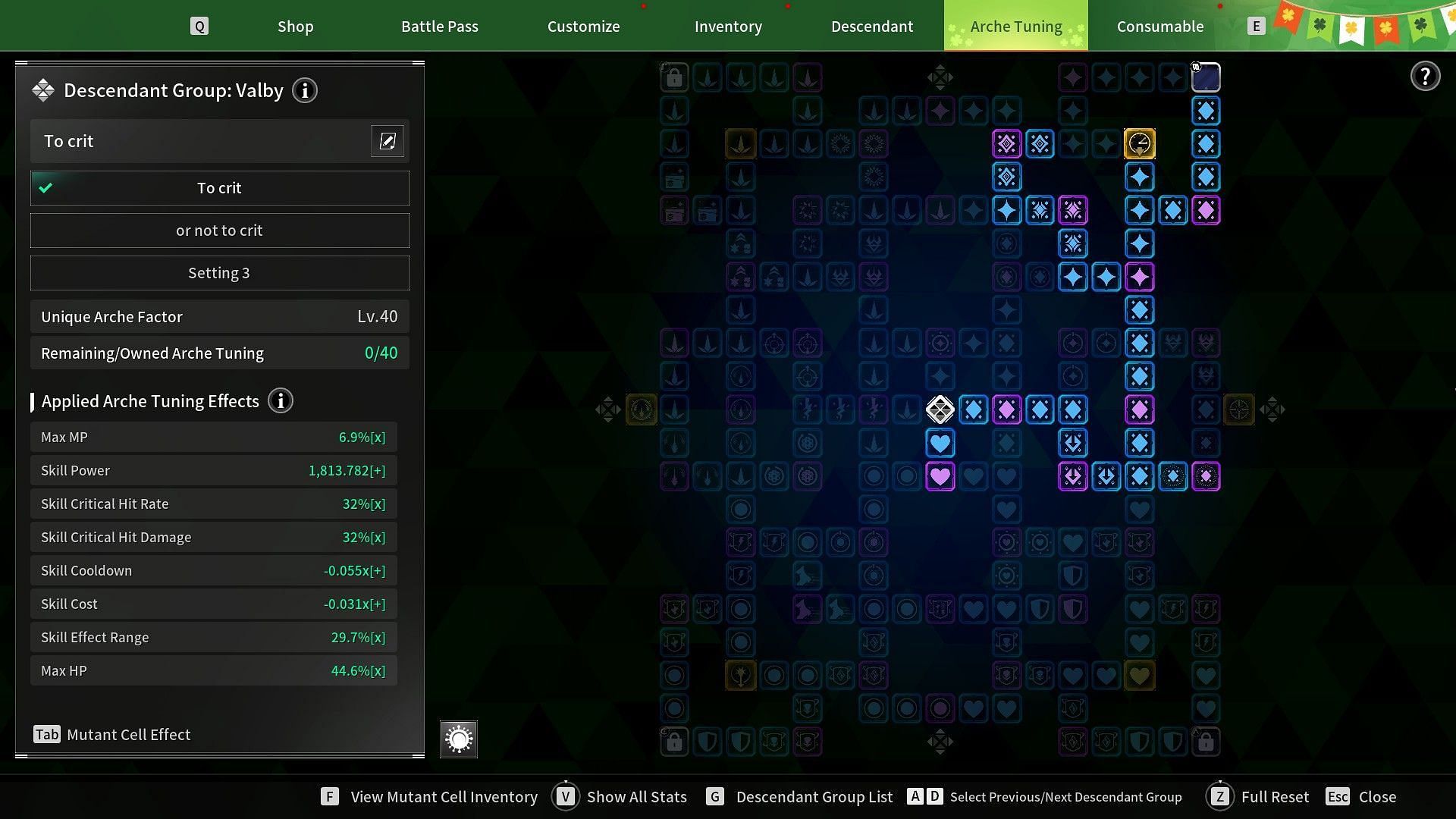 Arche tuning board with Mutant Slot on each corner (Image via Nexon)